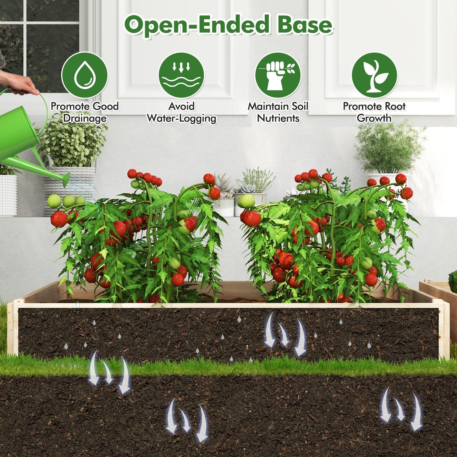 3-Tier Raised Garden Bed with Lattice Trellis and Open-Ended Base-Natural - Cheeky Garden
