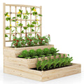 3-Tier Raised Garden Bed with Lattice Trellis and Open-Ended Base-Natural - Cheeky Garden