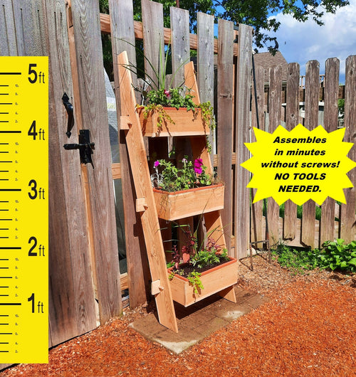 3-Tier Vertical Cedar Standing Planter Box - Cheeky Garden