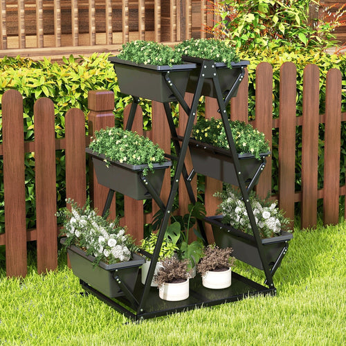 3-Tier Vertical Raised Garden Bed with 4 Wheels and 6 Container Boxes-Black - Cheeky Garden