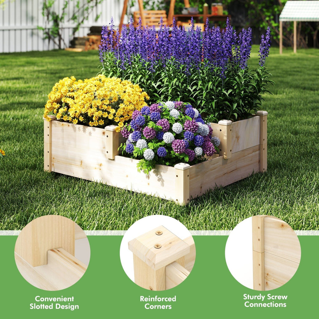 3-Tier Wooden Raised Garden Bed with Open-Ended Base-Natural - Cheeky Garden