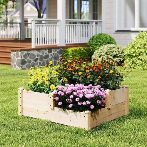 3-Tier Wooden Raised Garden Bed with Open-Ended Base-Natural - Cheeky Garden