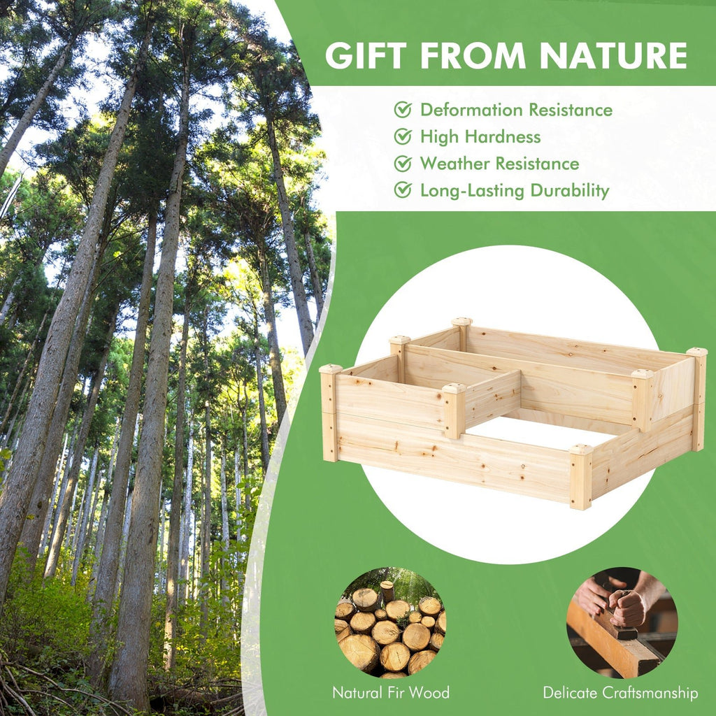 3-Tier Wooden Raised Garden Bed with Open-Ended Base-Natural - Cheeky Garden