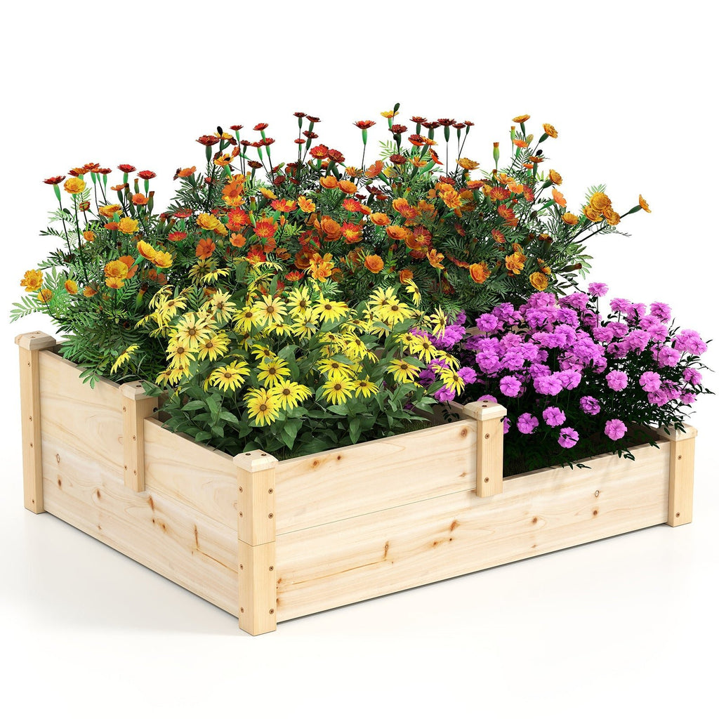 3-Tier Wooden Raised Garden Bed with Open-Ended Base-Natural - Cheeky Garden