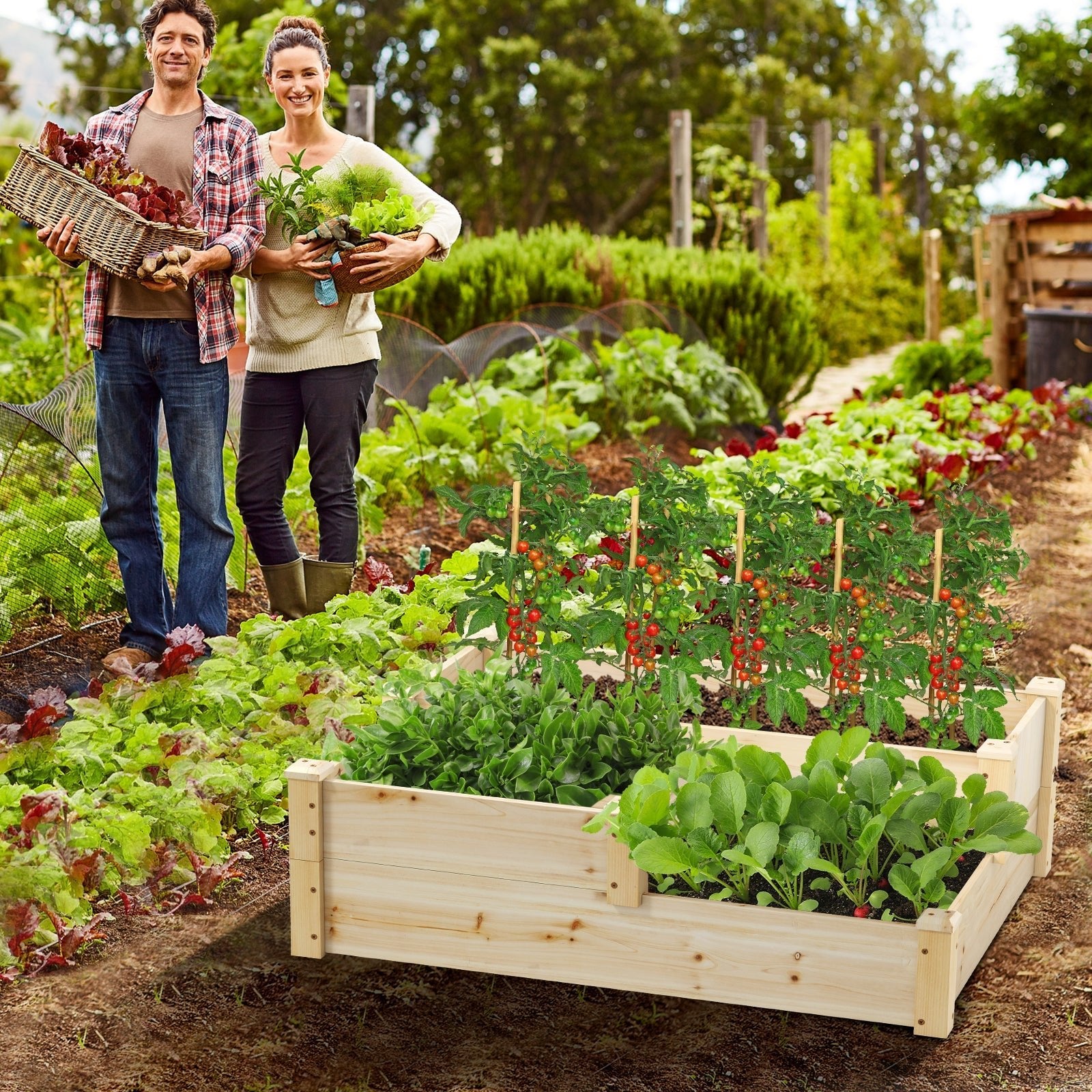 3-Tier Wooden Raised Garden Bed with Open-Ended Base-Natural - Cheeky Garden