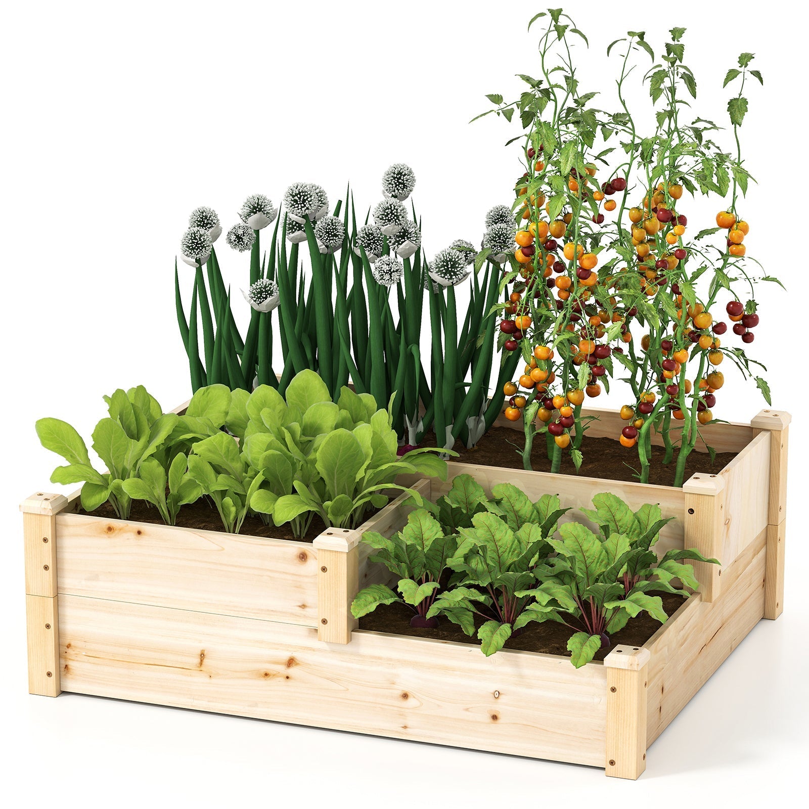 3-Tier Wooden Raised Garden Bed with Open-Ended Base-Natural - Cheeky Garden