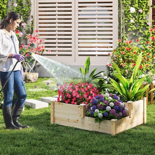 3-Tier Wooden Raised Garden Bed with Open-Ended Base-Natural - Cheeky Garden