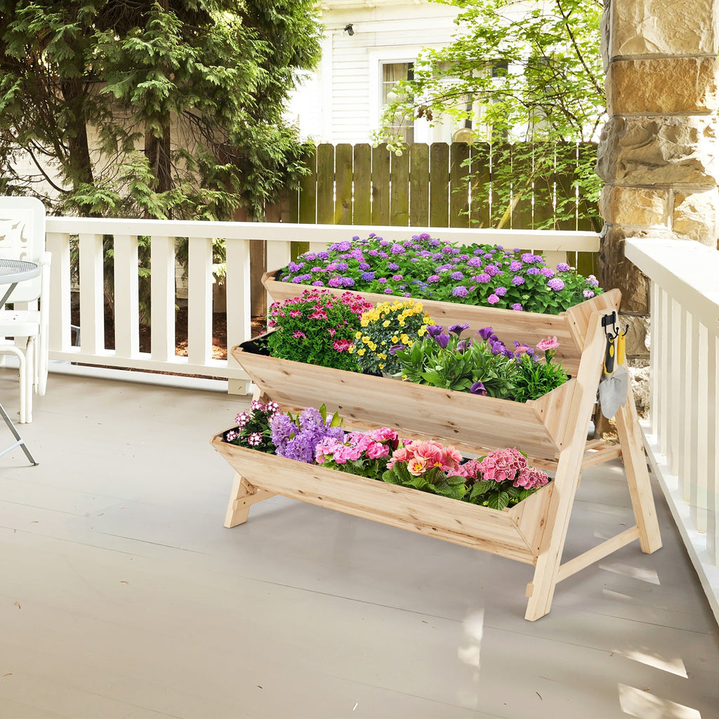 3 Tier Wooden Vertical Raised Garden Bed with Storage Shelf - Cheeky Garden