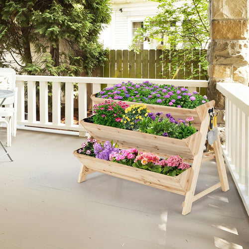 3 Tier Wooden Vertical Raised Garden Bed with Storage Shelf - Cheeky Garden