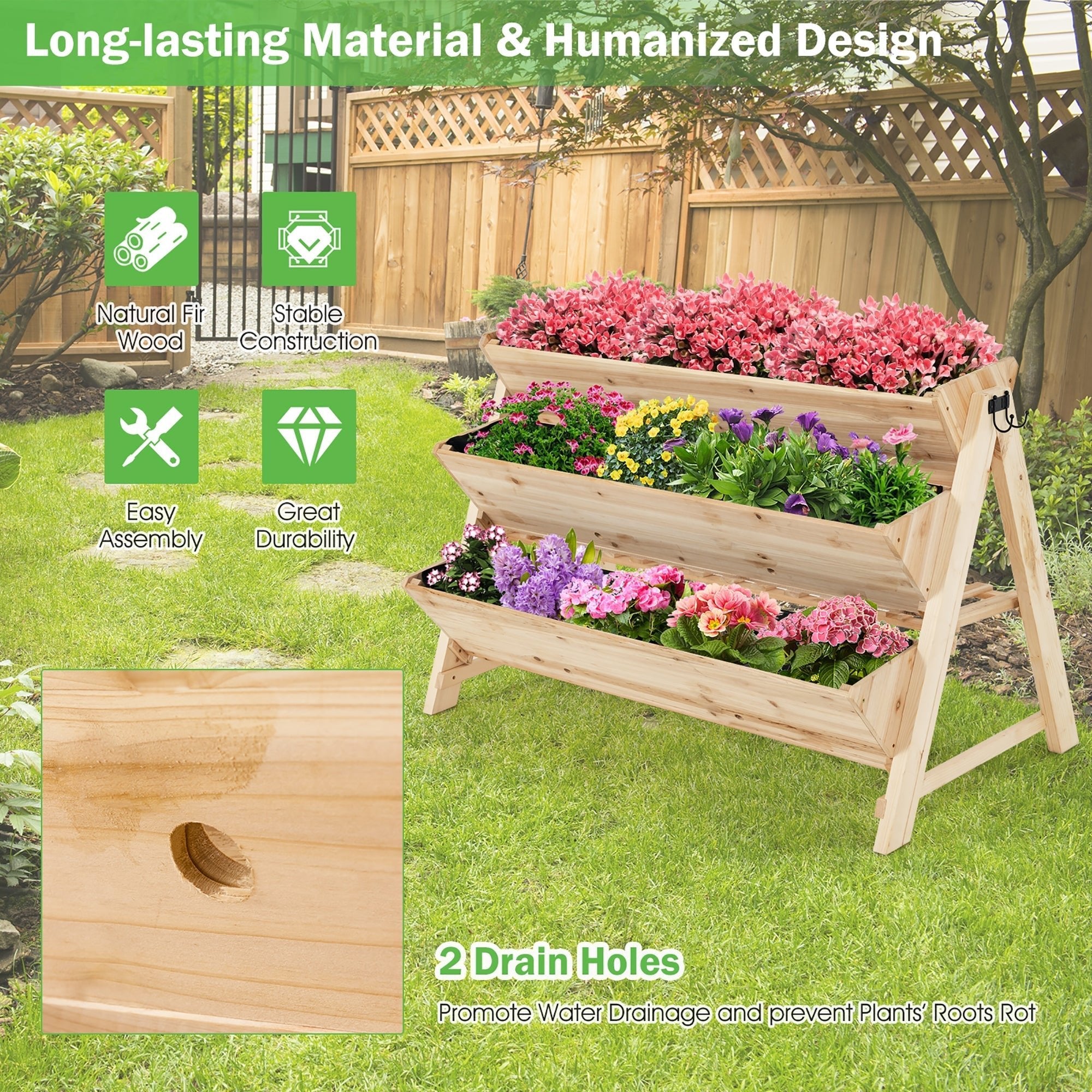 3 Tier Wooden Vertical Raised Garden Bed with Storage Shelf - Cheeky Garden
