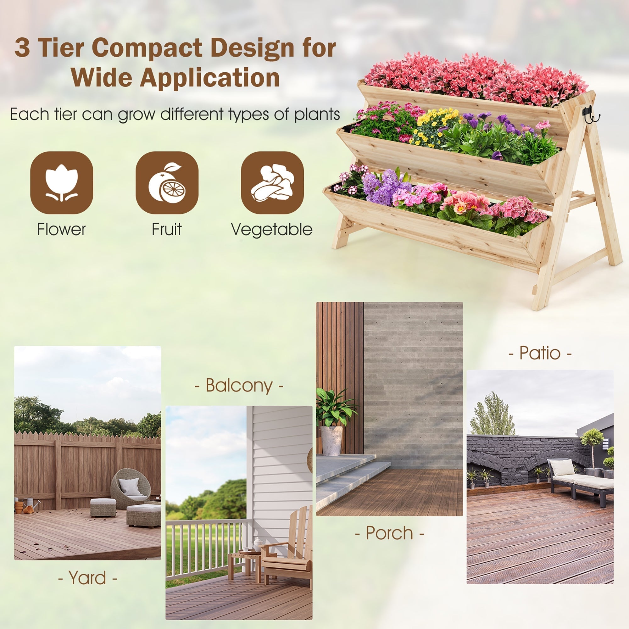 3 Tier Wooden Vertical Raised Garden Bed with Storage Shelf - Cheeky Garden