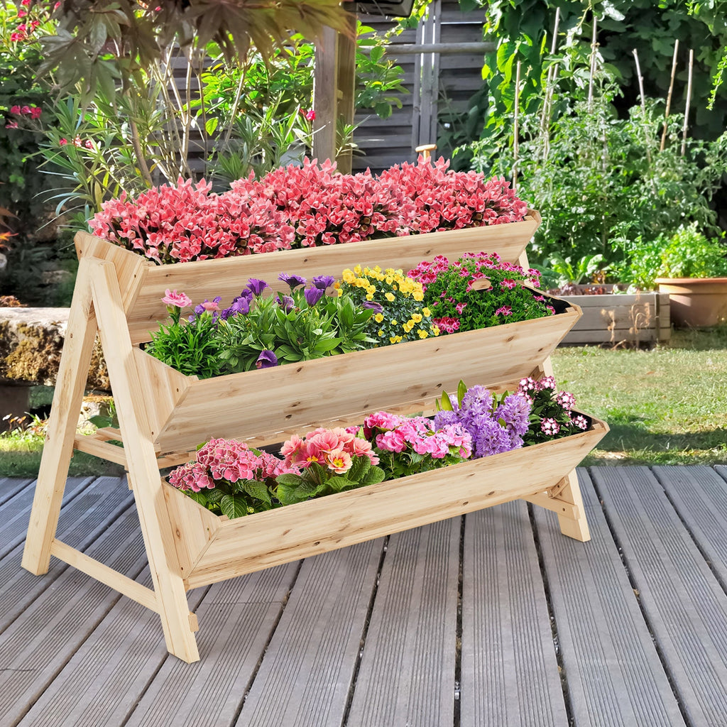 3 Tier Wooden Vertical Raised Garden Bed with Storage Shelf - Cheeky Garden