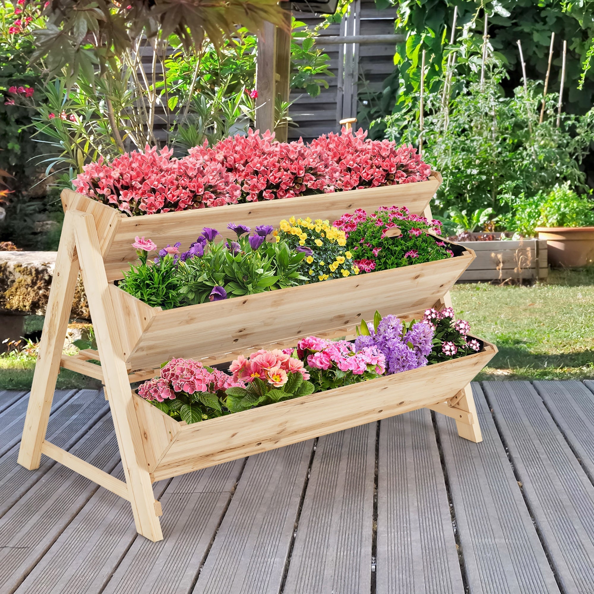 3 Tier Wooden Vertical Raised Garden Bed with Storage Shelf - Cheeky Garden
