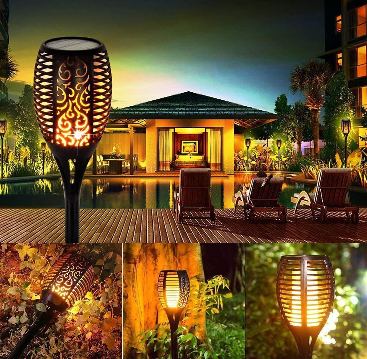 33/96 LED Solar Stainless Steel Torch Lamp For Yard Garden Pathway Doorway Courtyard - Cheeky Garden