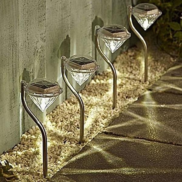 4 Solar Garden Diamond LED Lamps In White Warm White And Multicolor Stainless Steel Lamps For Garden Pathway Yard - Cheeky Garden