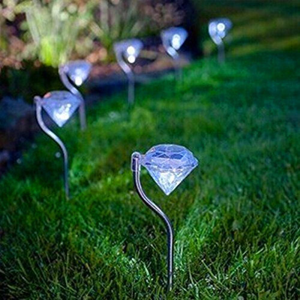 4 Solar Garden Diamond LED Lamps In White Warm White And Multicolor Stainless Steel Lamps For Garden Pathway Yard - Cheeky Garden