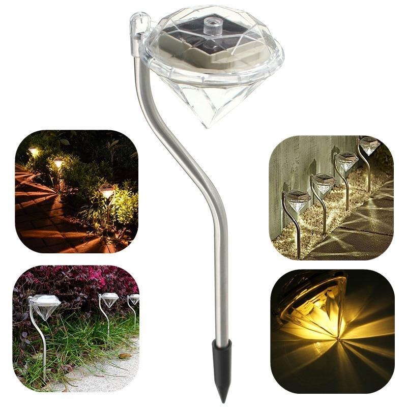 4 Solar Garden Diamond LED Lamps In White Warm White And Multicolor Stainless Steel Lamps For Garden Pathway Yard - Cheeky Garden
