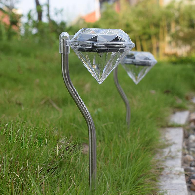 4 Solar Garden Diamond LED Lamps In White Warm White And Multicolor Stainless Steel Lamps For Garden Pathway Yard - Cheeky Garden