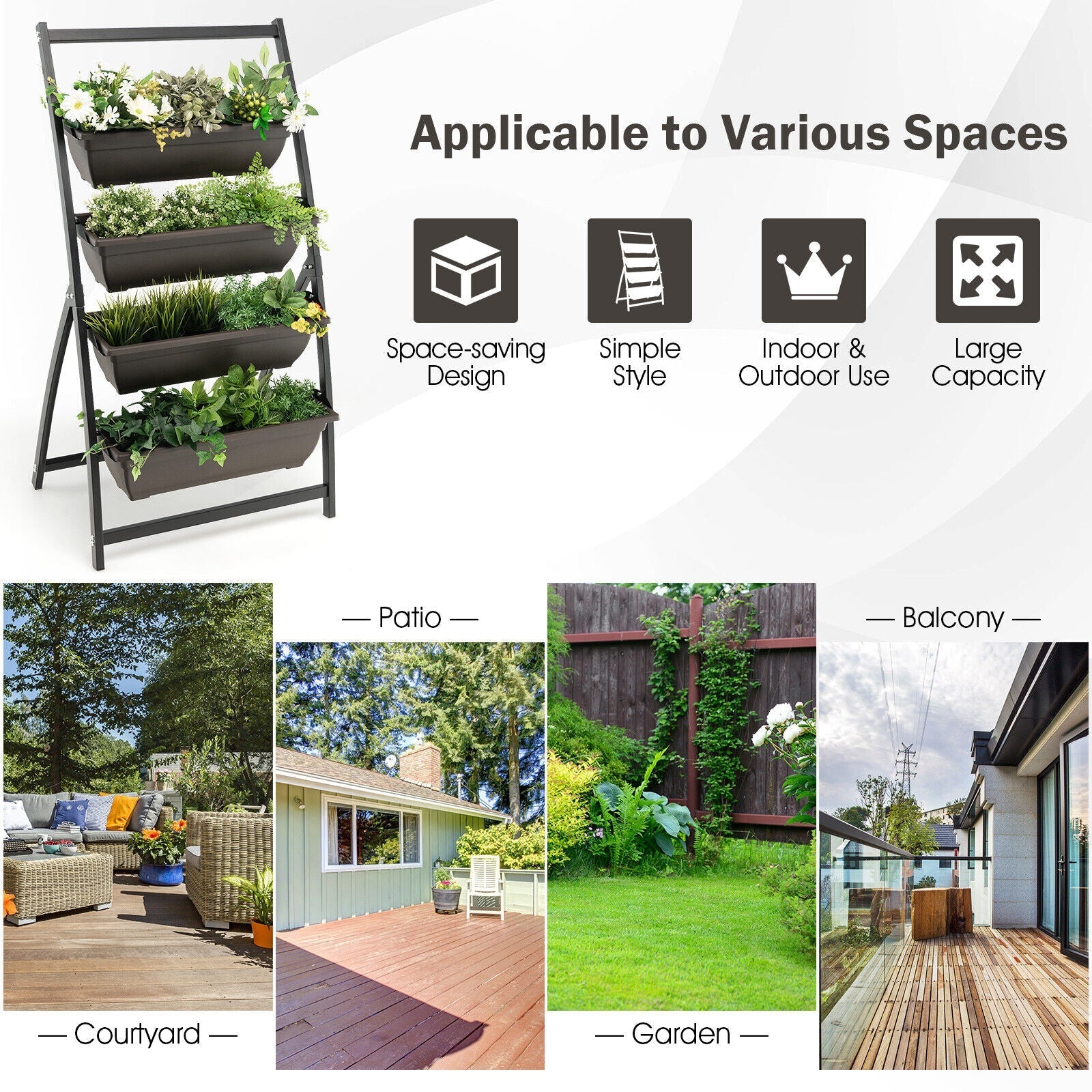4-Tier Vertical Raised Garden Bed with 4 Containers and Drainage Holes - Cheeky Garden