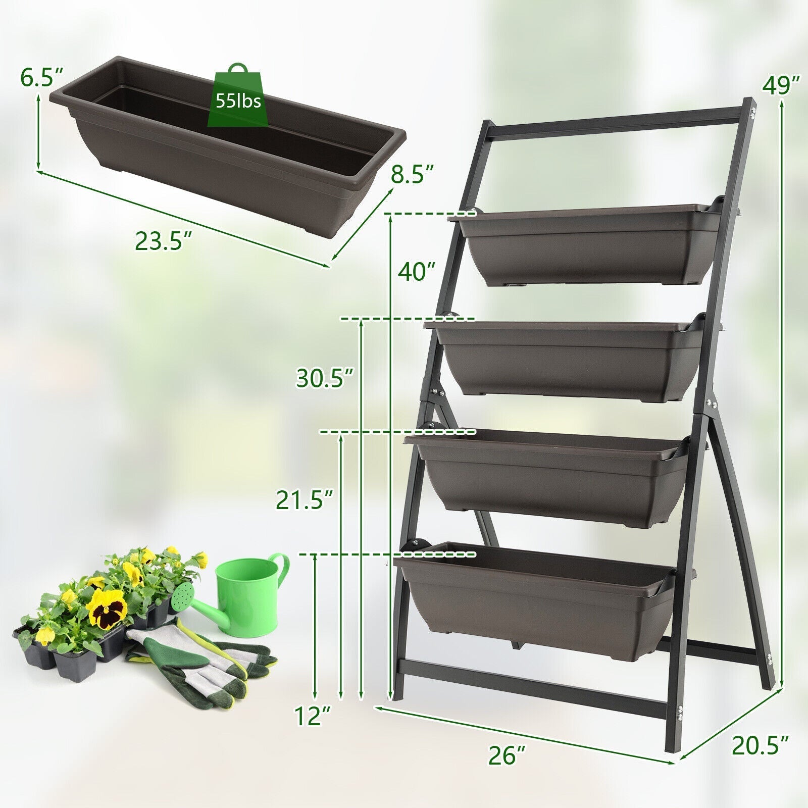 4-Tier Vertical Raised Garden Bed with 4 Containers and Drainage Holes - Cheeky Garden