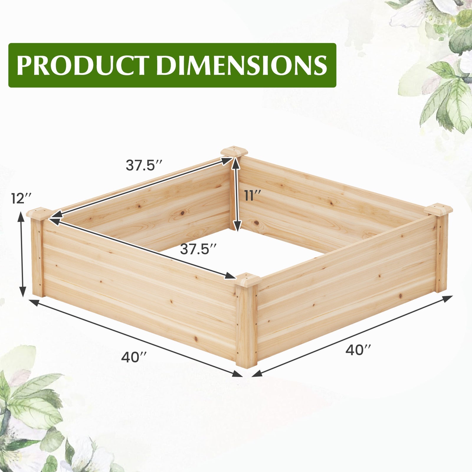 40" x 40" Outdoor Wood Raised Garden Bed-Natural - Cheeky Garden