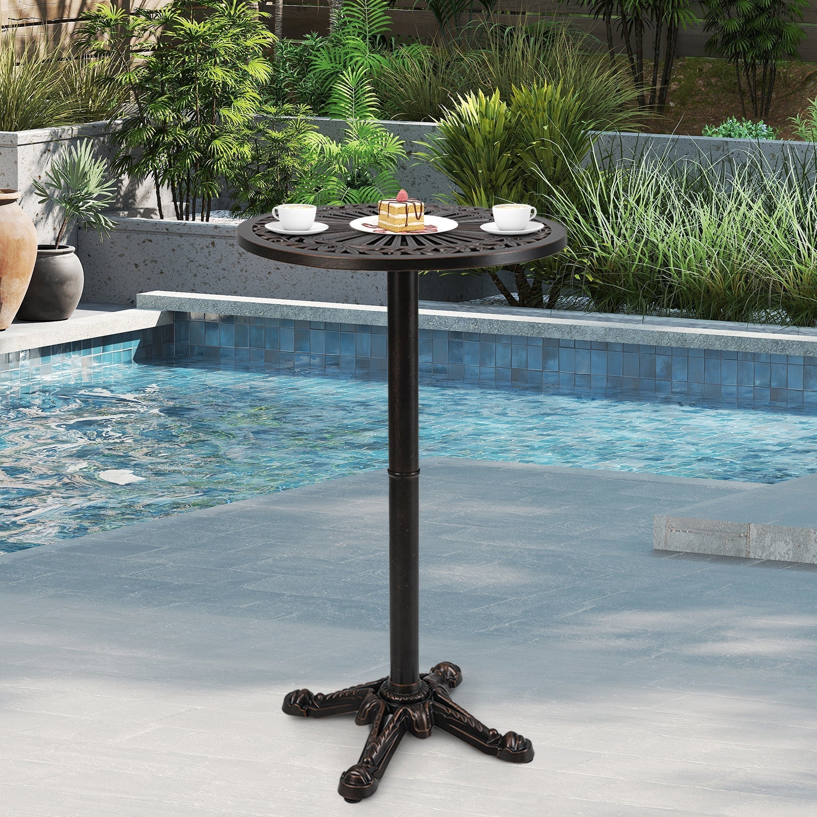 41.5 Inch Patio Round Bar Table Cast Aluminum Bistro Table for Garden-Bronze - Cheeky Garden