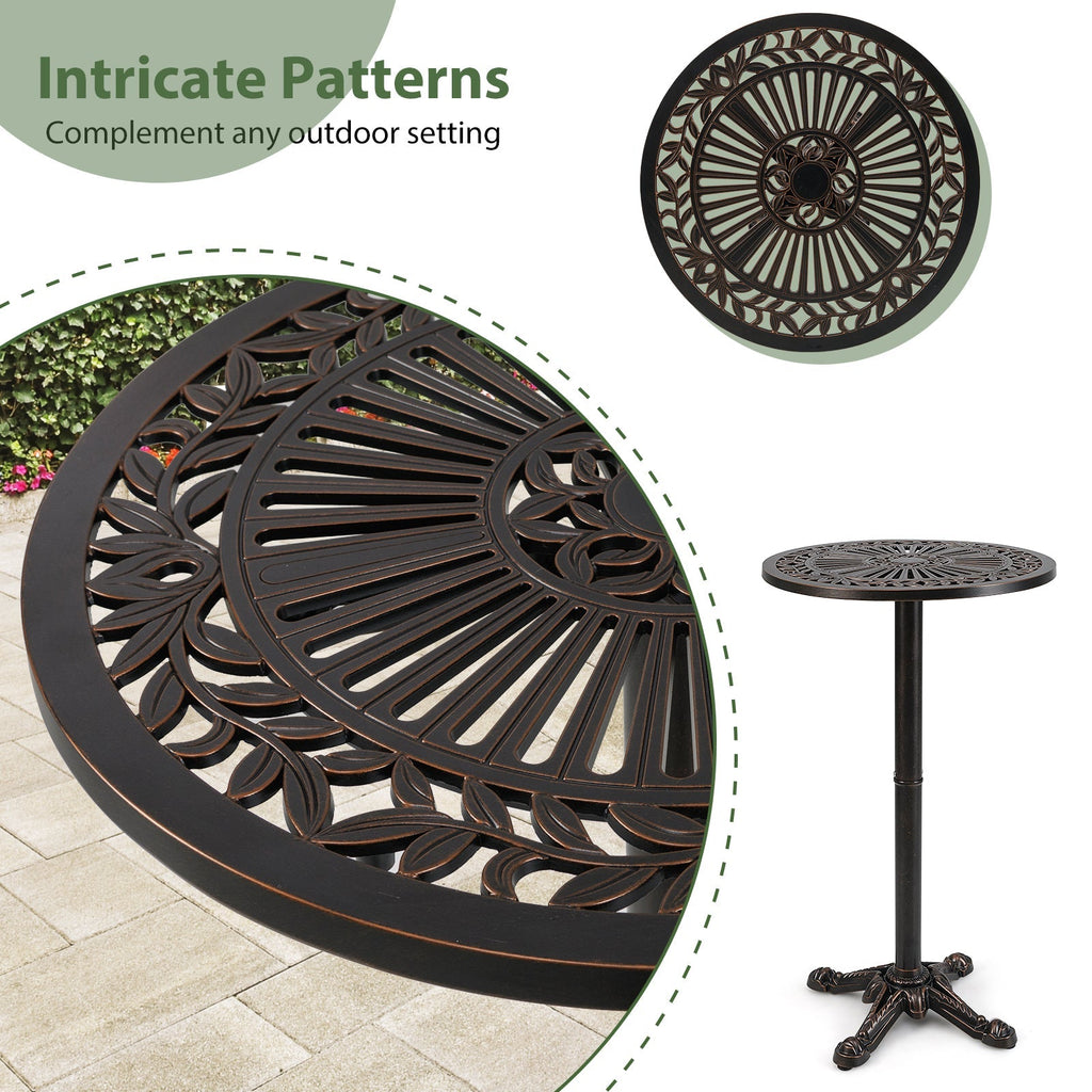 41.5 Inch Patio Round Bar Table Cast Aluminum Bistro Table for Garden-Bronze - Cheeky Garden