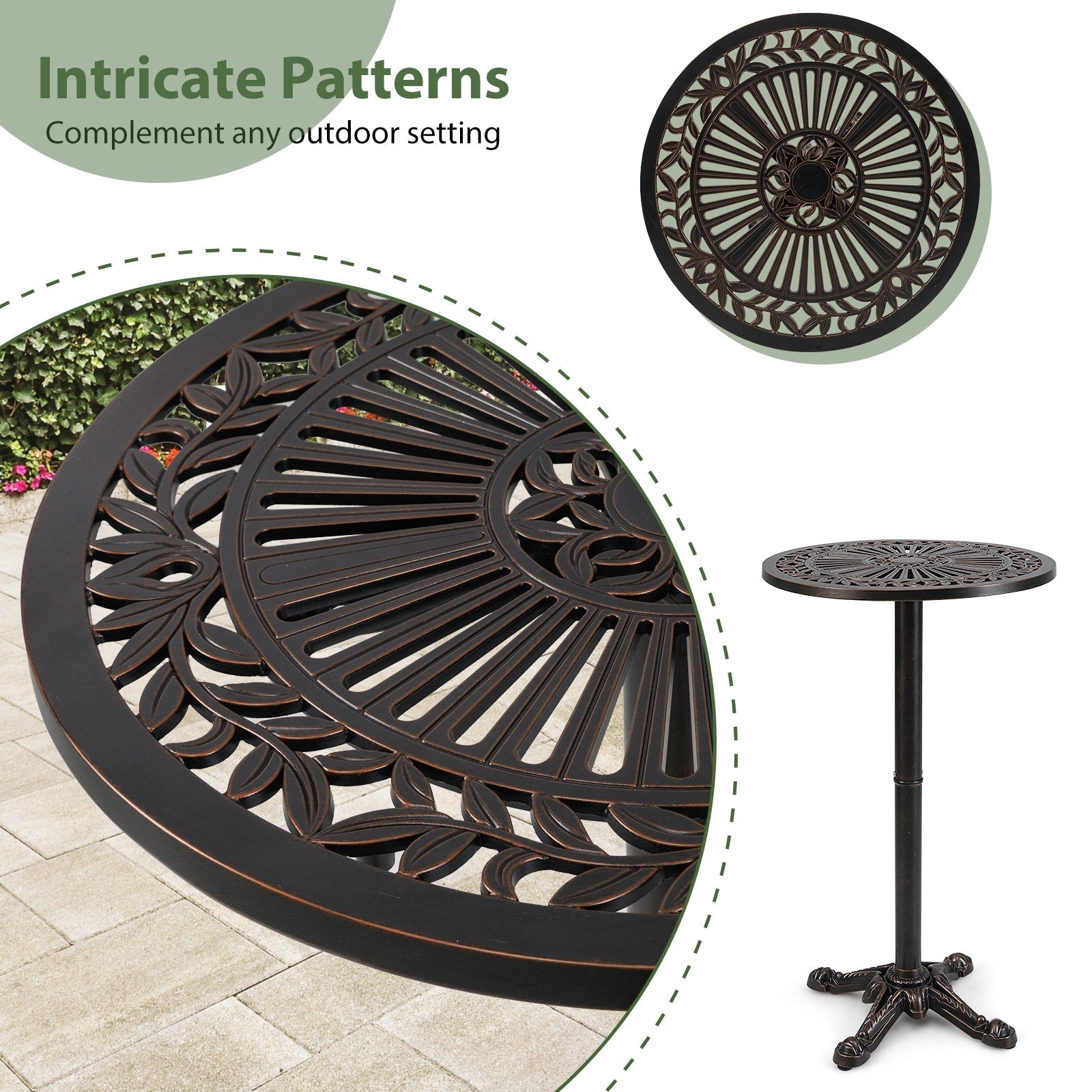 41.5 Inch Patio Round Bar Table Cast Aluminum Bistro Table for Garden-Bronze - Cheeky Garden