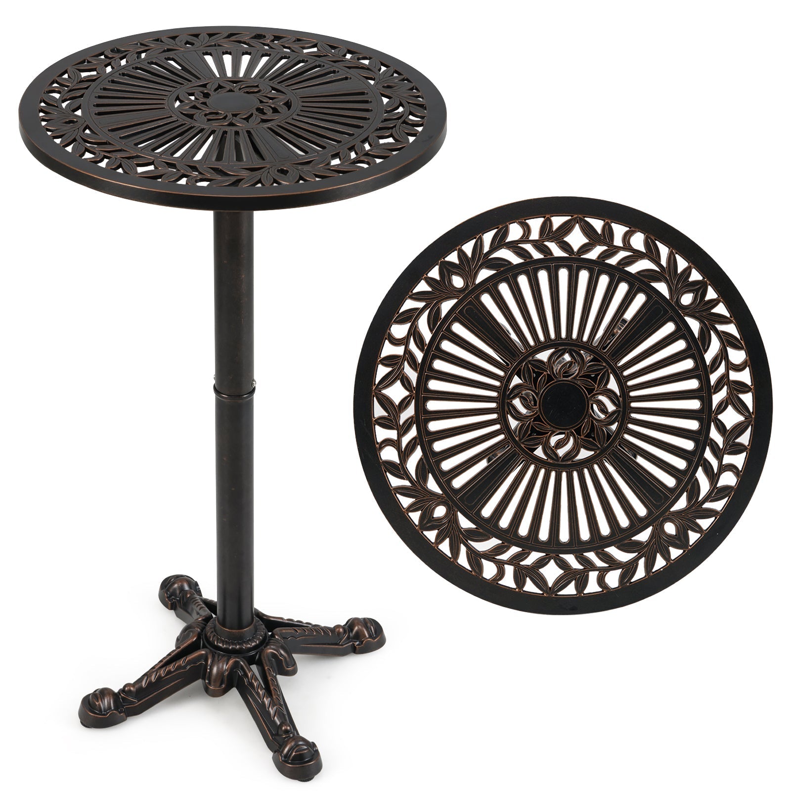 41.5 Inch Patio Round Bar Table Cast Aluminum Bistro Table for Garden-Bronze - Cheeky Garden