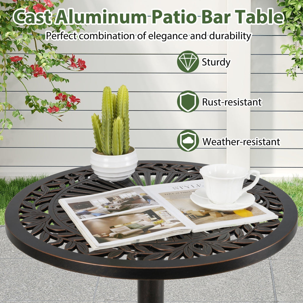 41.5 Inch Patio Round Bar Table Cast Aluminum Bistro Table for Garden-Bronze - Cheeky Garden