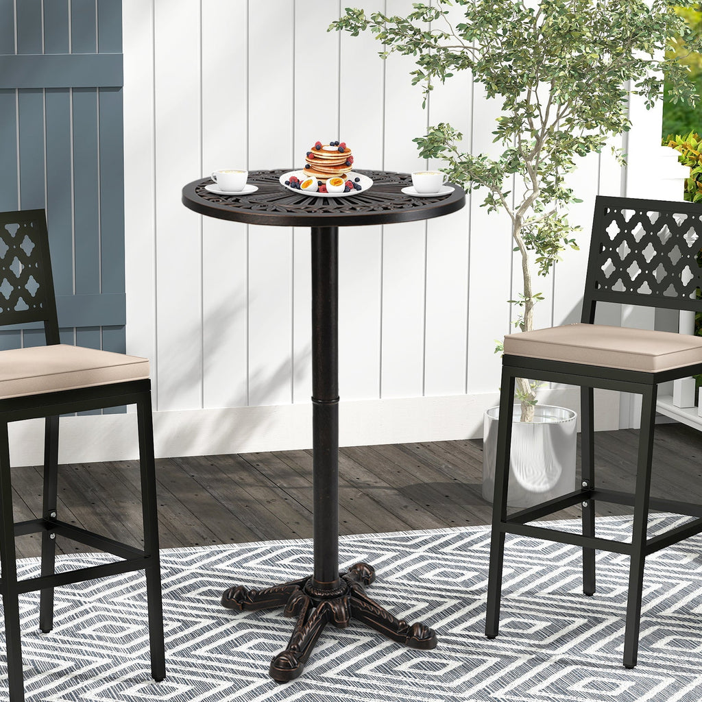 41.5 Inch Patio Round Bar Table Cast Aluminum Bistro Table for Garden-Bronze - Cheeky Garden