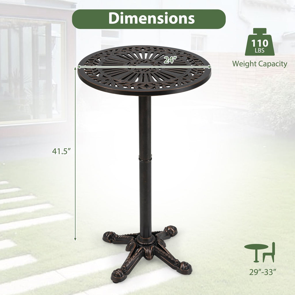 41.5 Inch Patio Round Bar Table Cast Aluminum Bistro Table for Garden-Bronze - Cheeky Garden
