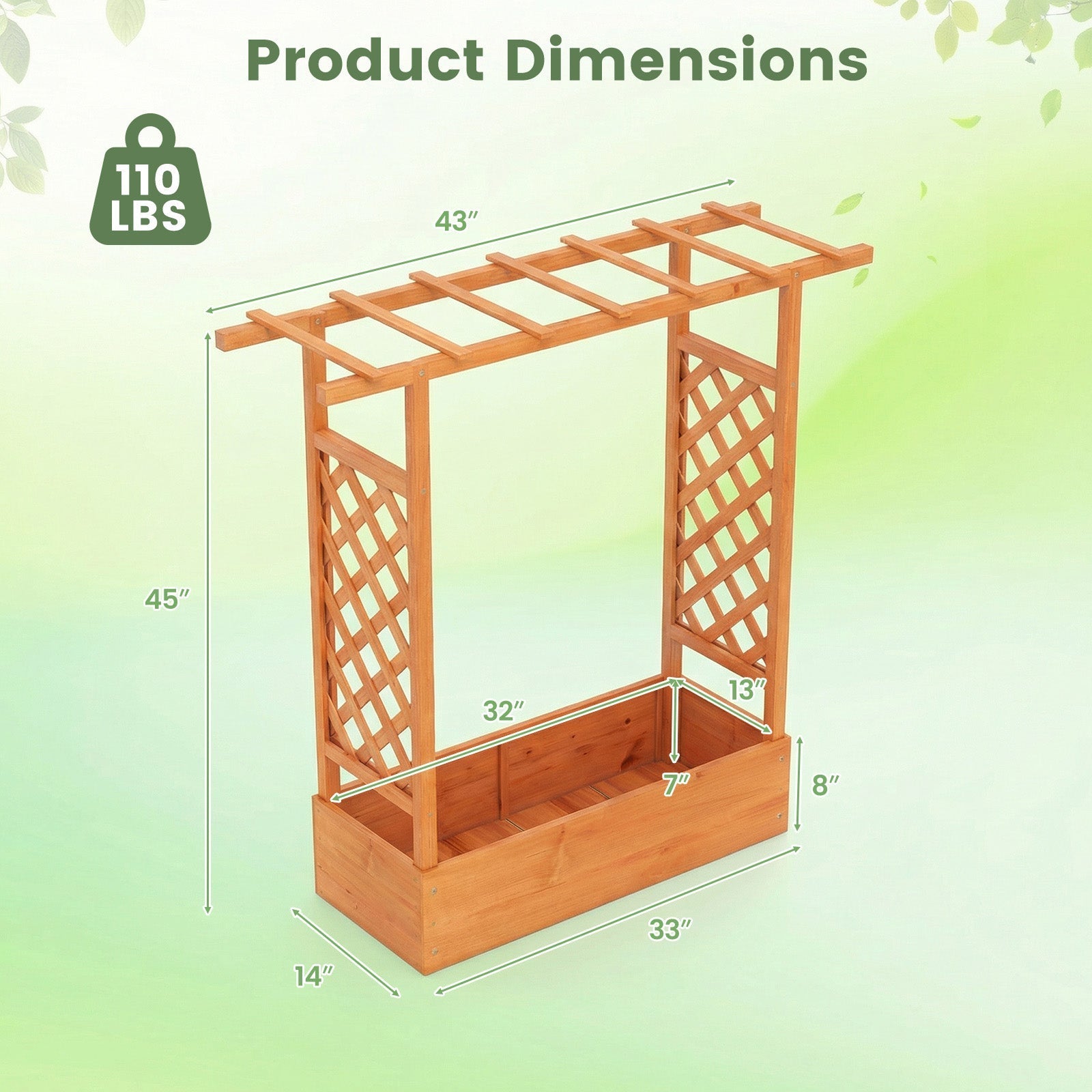 45 inch Tall Wooden Raised Garden Bed with Side Trellis and Hanging Roof - Cheeky Garden