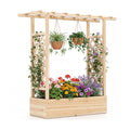 45 inch Tall Wooden Raised Garden Bed with Side Trellis and Hanging Roof - Cheeky Garden