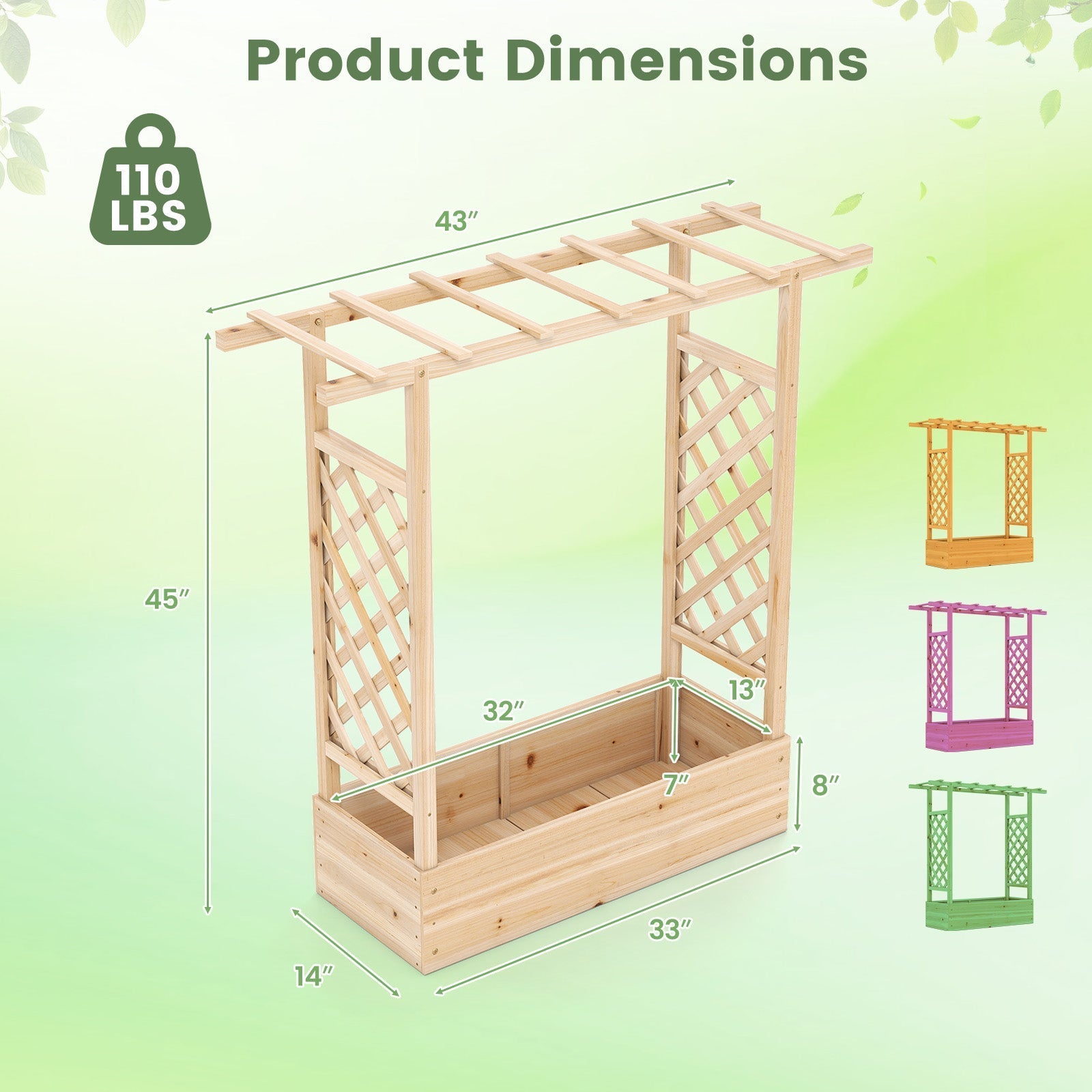45 inch Tall Wooden Raised Garden Bed with Side Trellis and Hanging Roof - Cheeky Garden