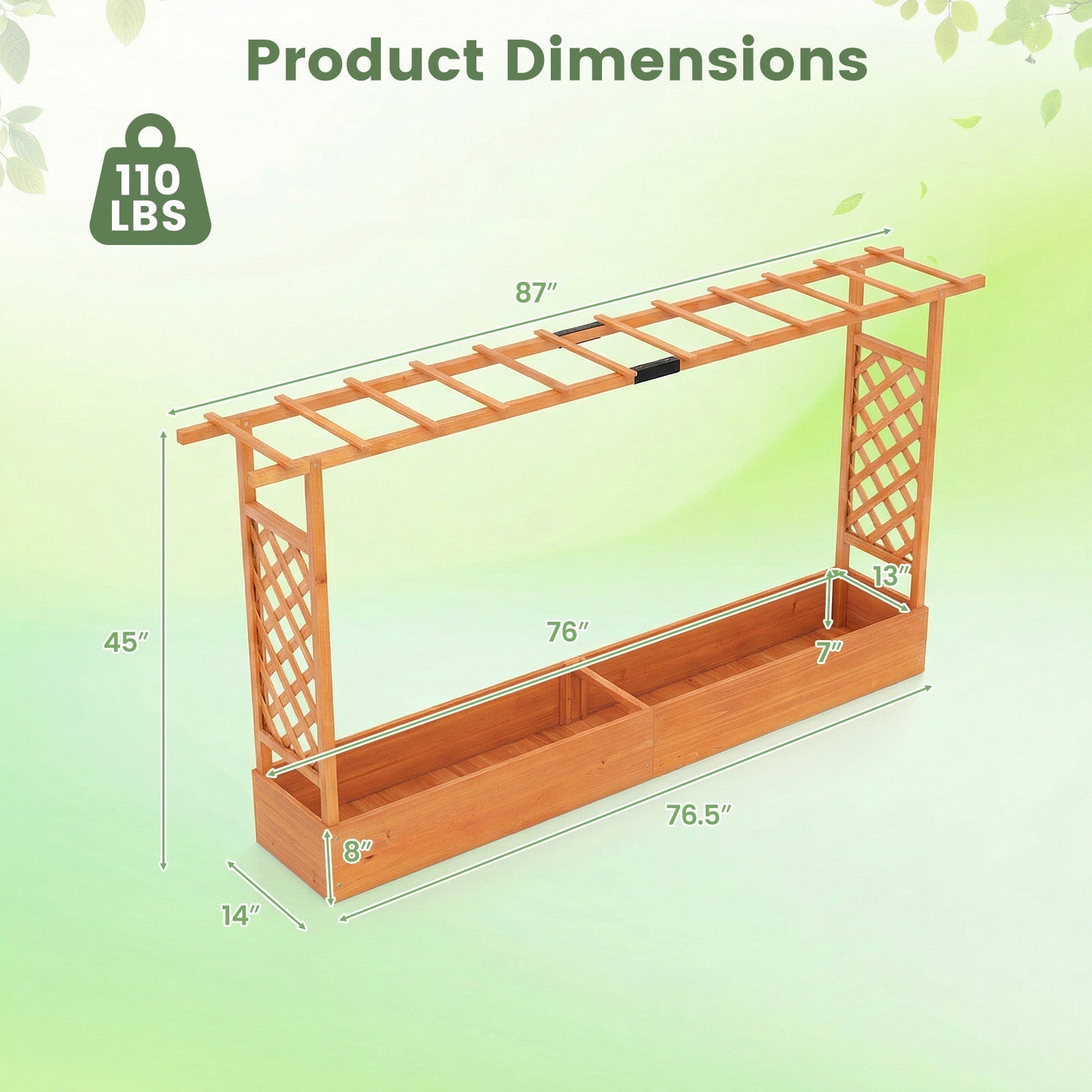 45 Inch Tall Wooden Raised Garden Bed with Side Trellis and Hanging Roof Drainage Holes - Cheeky Garden