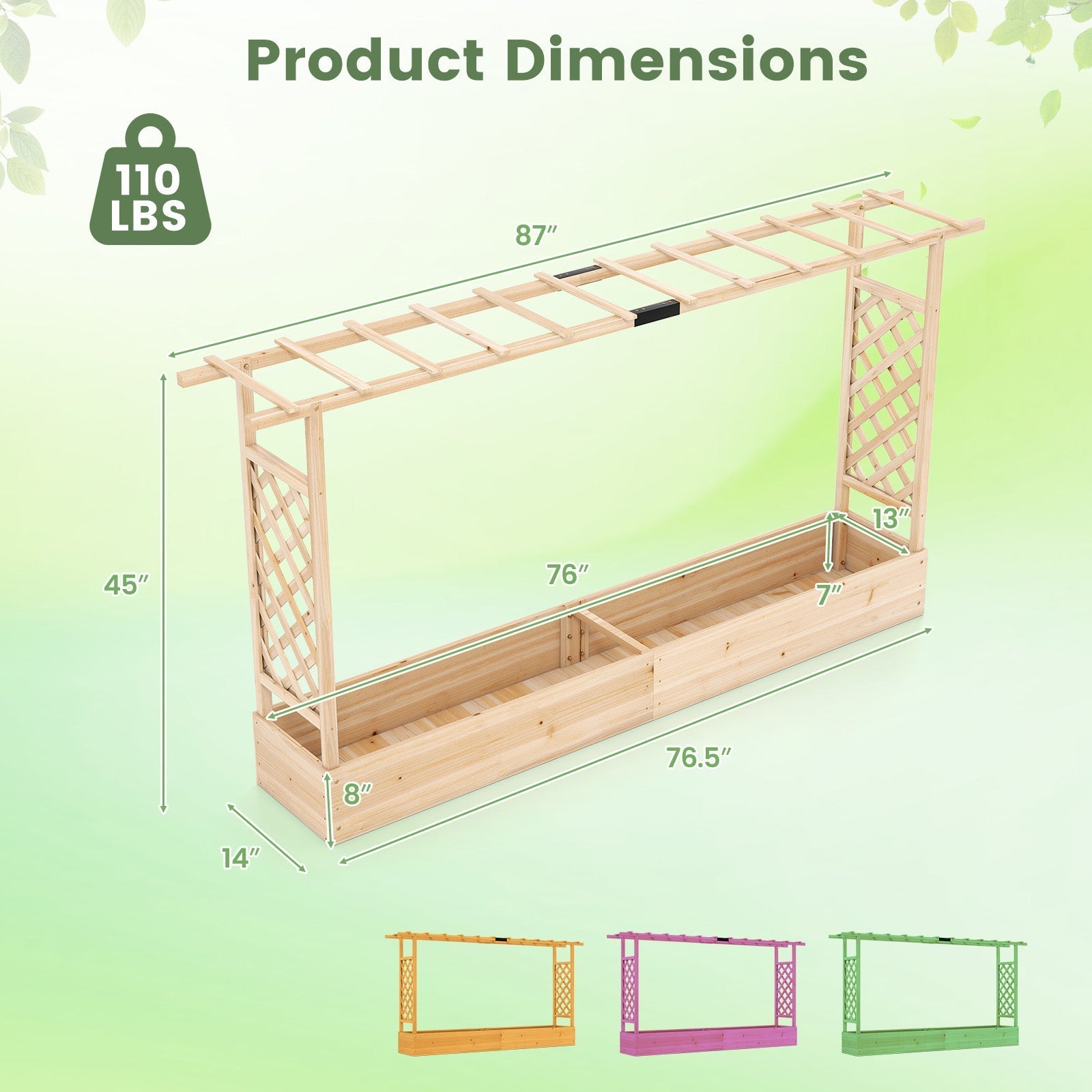45 Inch Tall Wooden Raised Garden Bed with Side Trellis and Hanging Roof Drainage Holes - Cheeky Garden