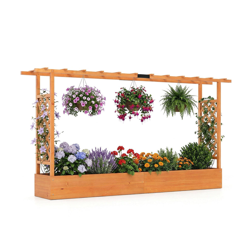 45 Inch Tall Wooden Raised Garden Bed with Side Trellis and Hanging Roof Drainage Holes - Cheeky Garden