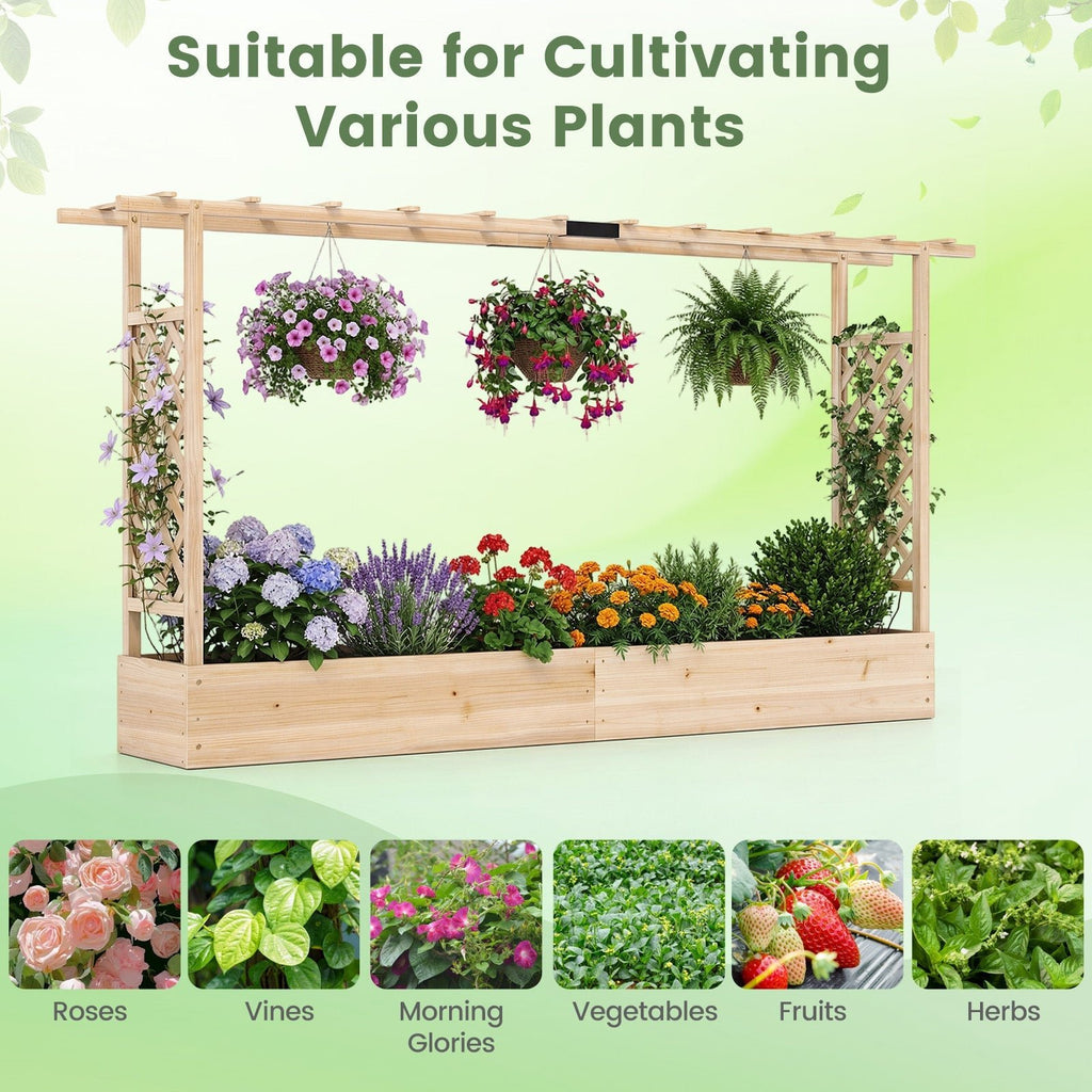 45 Inch Tall Wooden Raised Garden Bed with Side Trellis and Hanging Roof Drainage Holes - Cheeky Garden