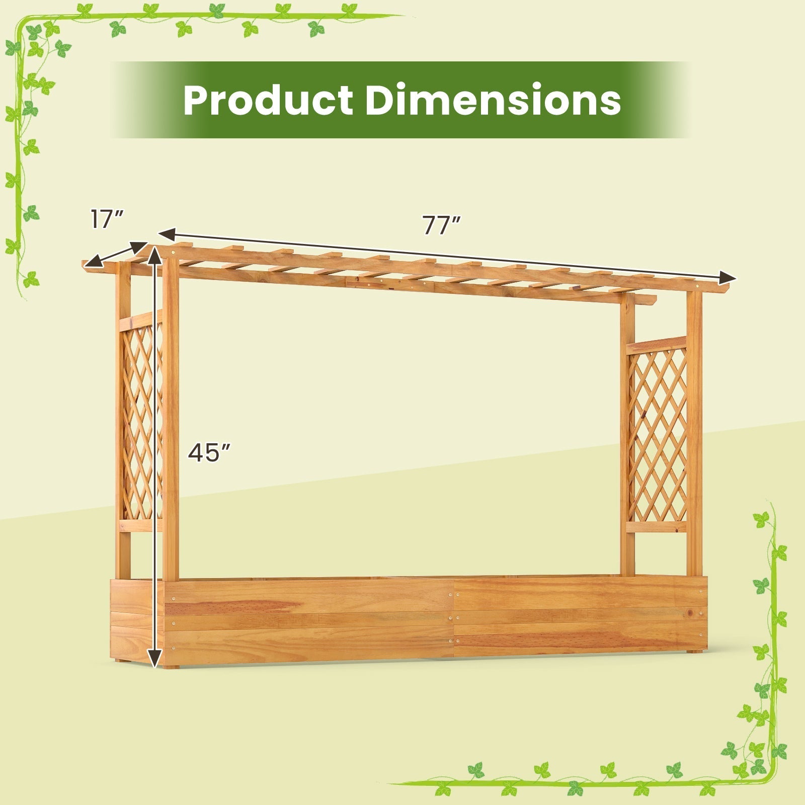 45 Inch Wooden Raised Garden Bed with Lattice Trellis for Outdoor-Natural - Cheeky Garden