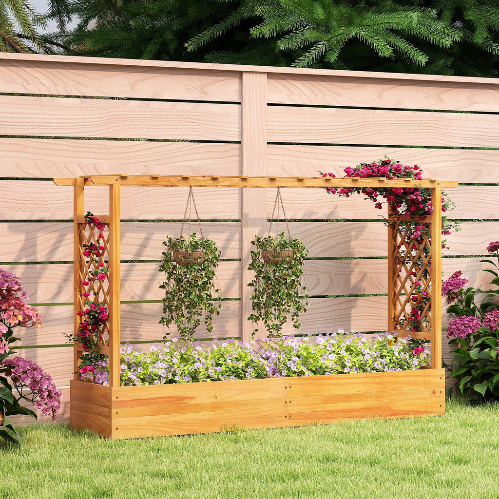 45 Inch Wooden Raised Garden Bed with Lattice Trellis for Outdoor-Natural - Cheeky Garden