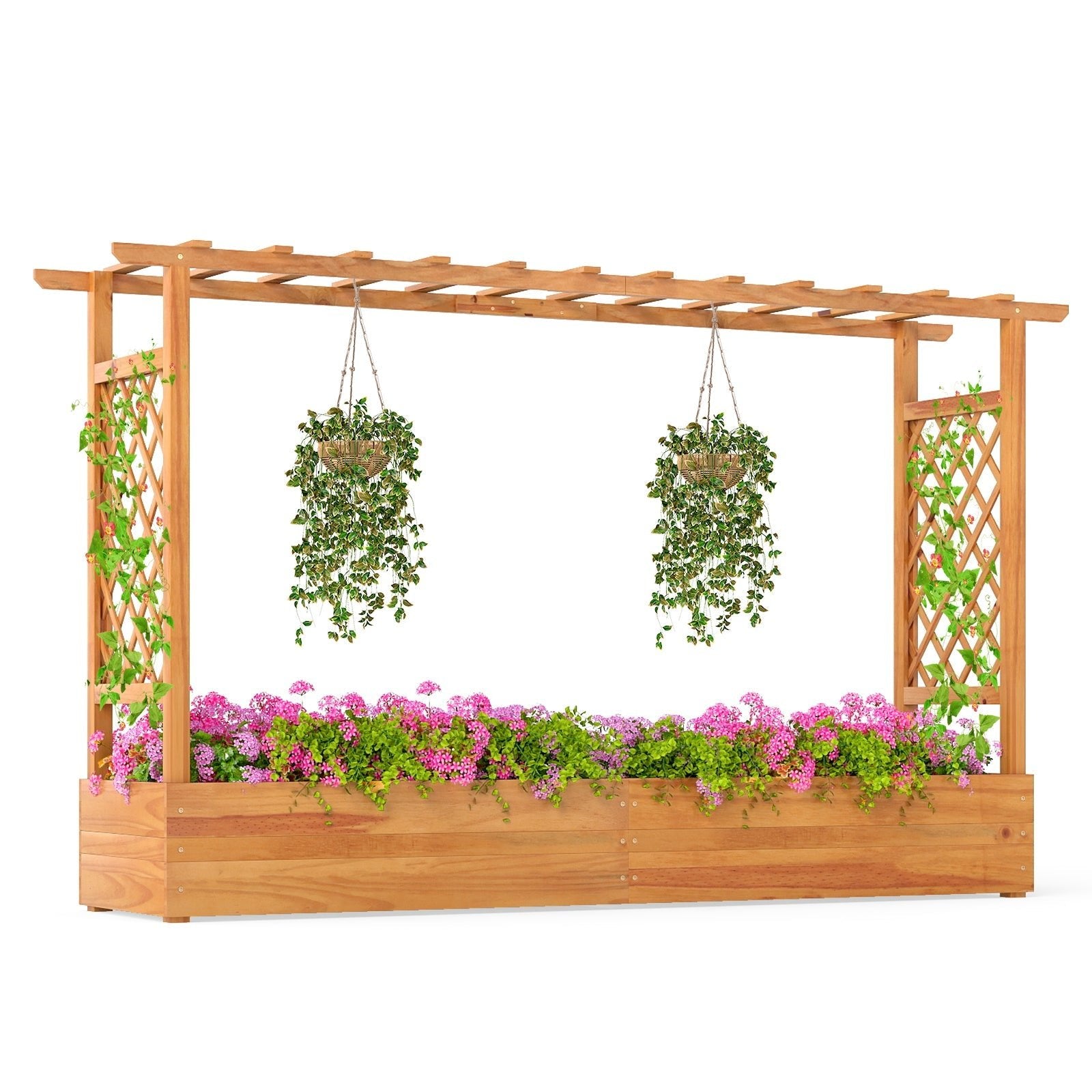 45 Inch Wooden Raised Garden Bed with Lattice Trellis for Outdoor-Natural - Cheeky Garden