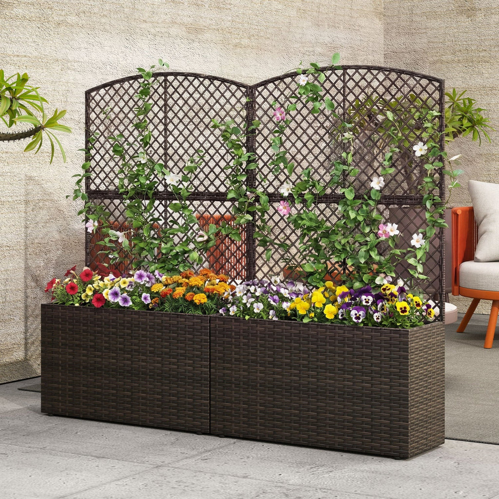 49 Inch Raised Garden Bed with Trellis and Wicker Planter Box - Cheeky Garden