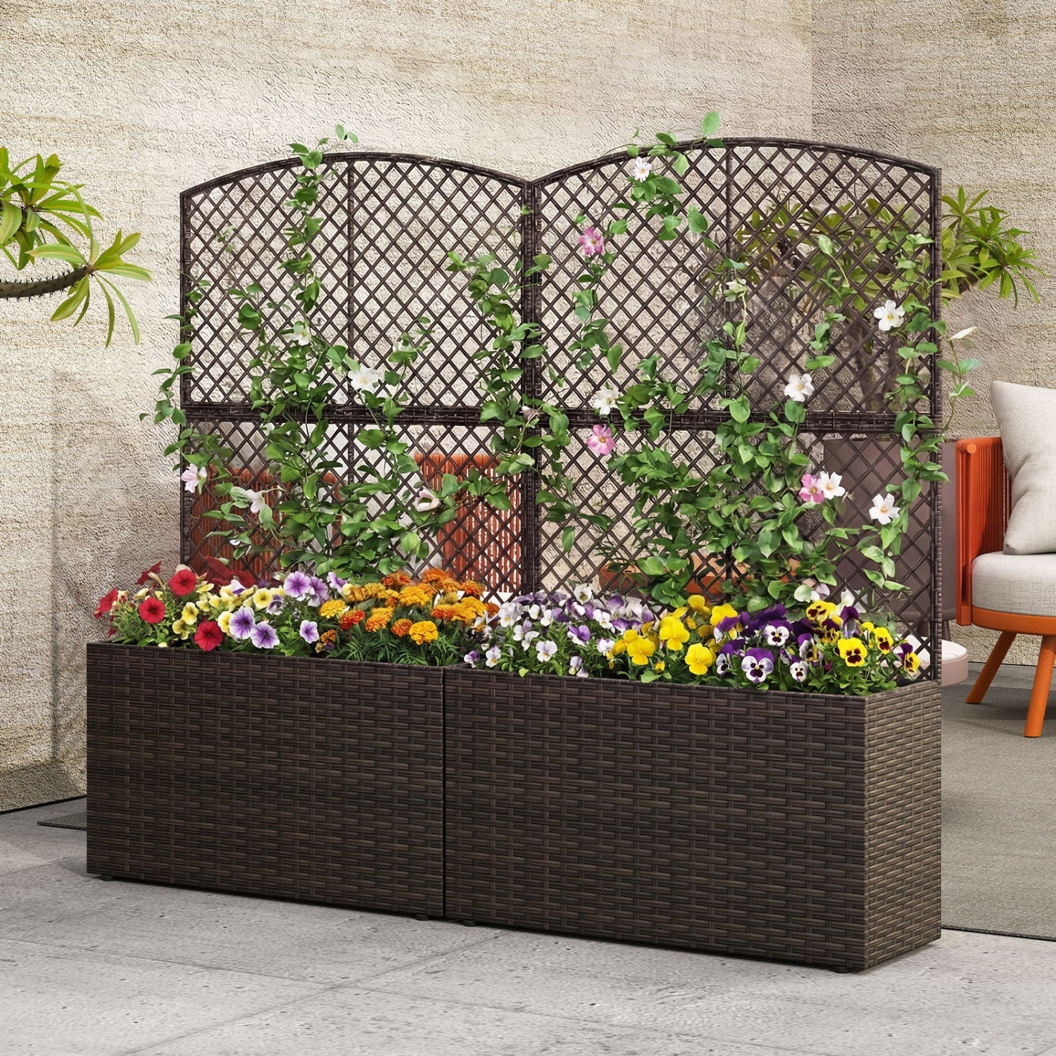 49 Inch Raised Garden Bed with Trellis and Wicker Planter Box - Cheeky Garden