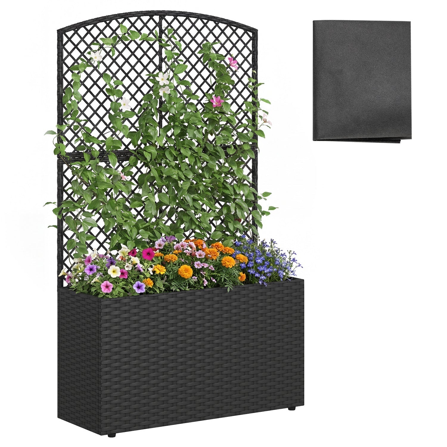 49 Inch Raised Garden Bed with Trellis and Wicker Planter Box - Cheeky Garden