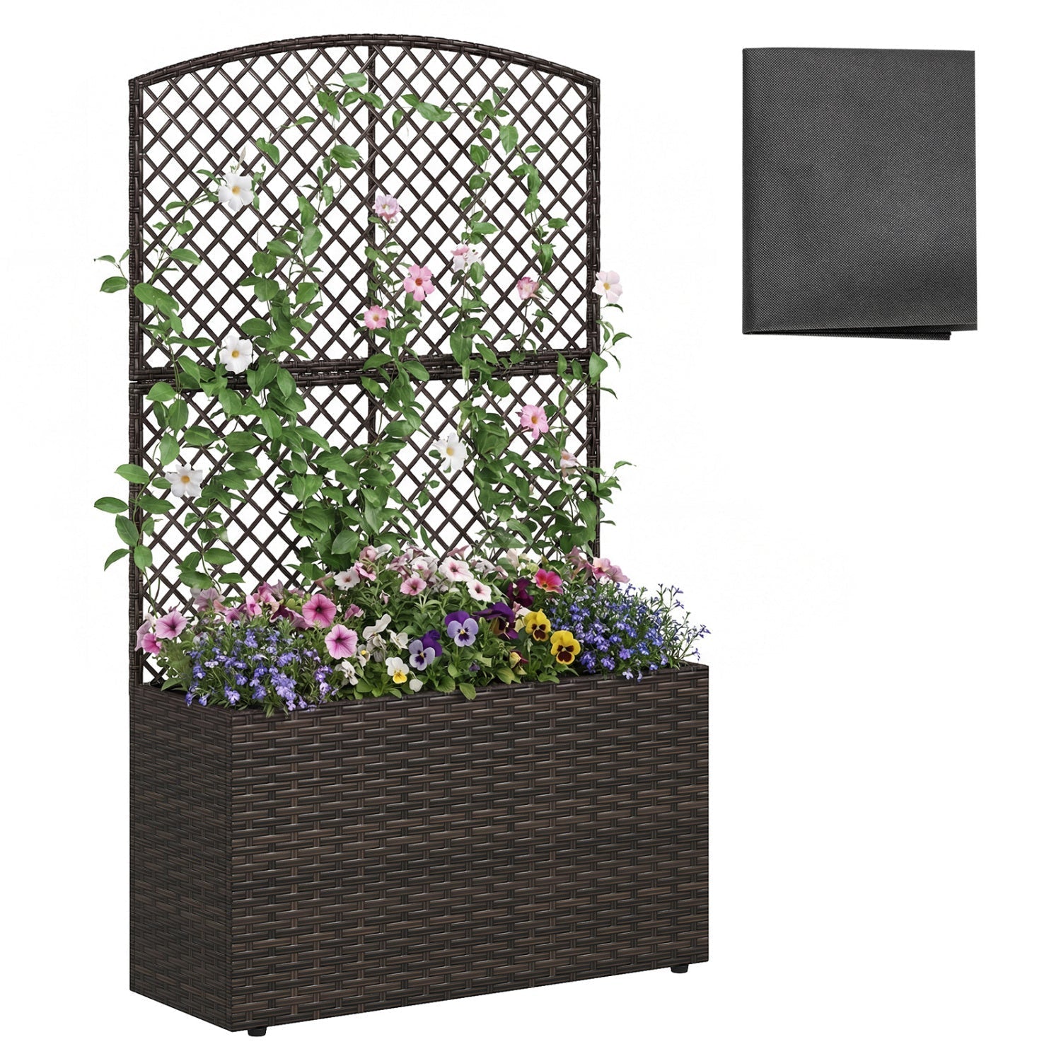 49 Inch Raised Garden Bed with Trellis and Wicker Planter Box - Cheeky Garden