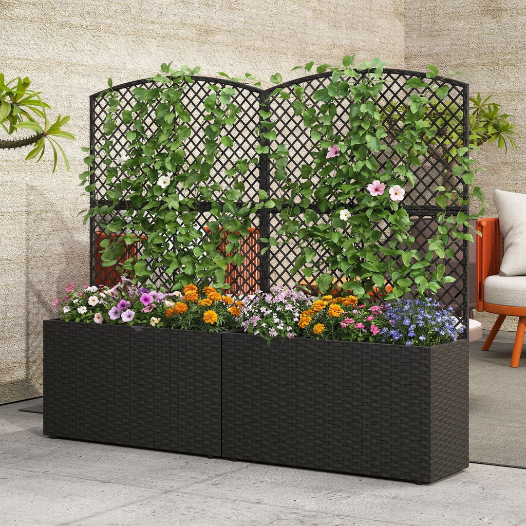 49 Inch Raised Garden Bed with Trellis and Wicker Planter Box - Cheeky Garden