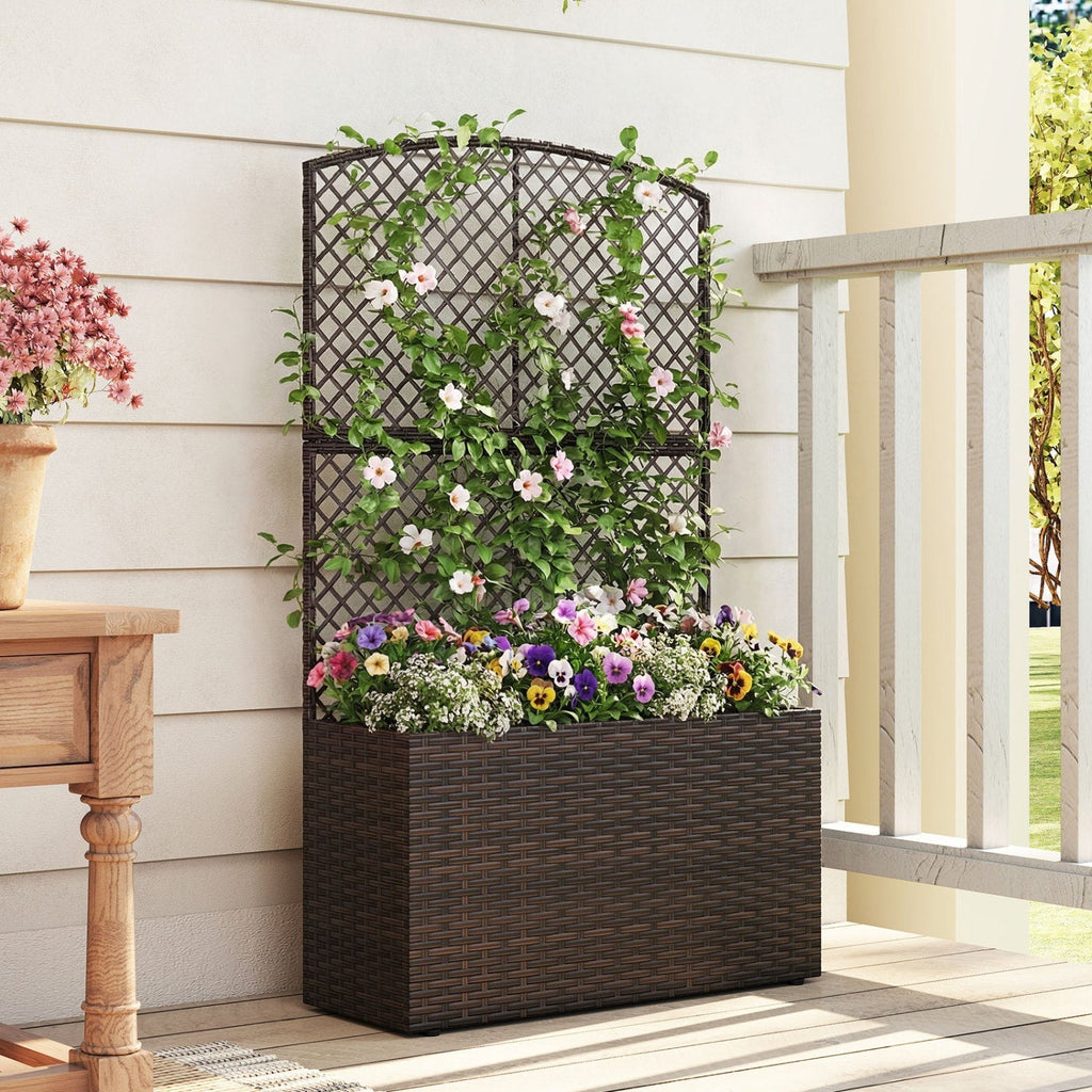 49 Inch Raised Garden Bed with Trellis and Wicker Planter Box - Cheeky Garden