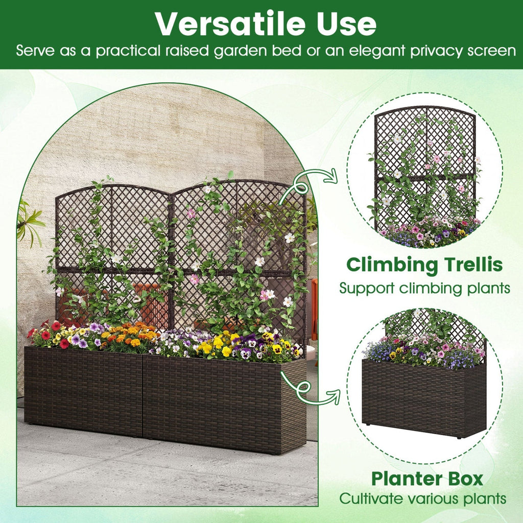 49 Inch Raised Garden Bed with Trellis and Wicker Planter Box - Cheeky Garden