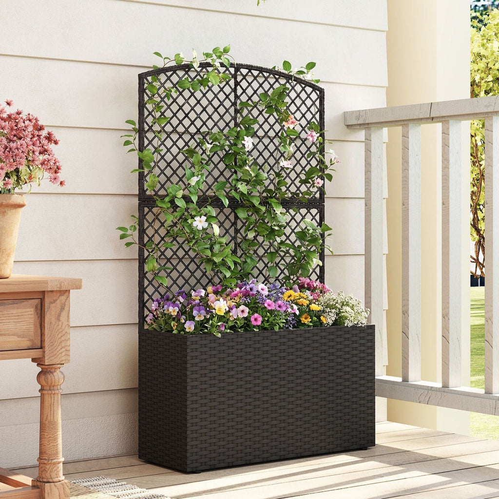 49 Inch Raised Garden Bed with Trellis and Wicker Planter Box - Cheeky Garden